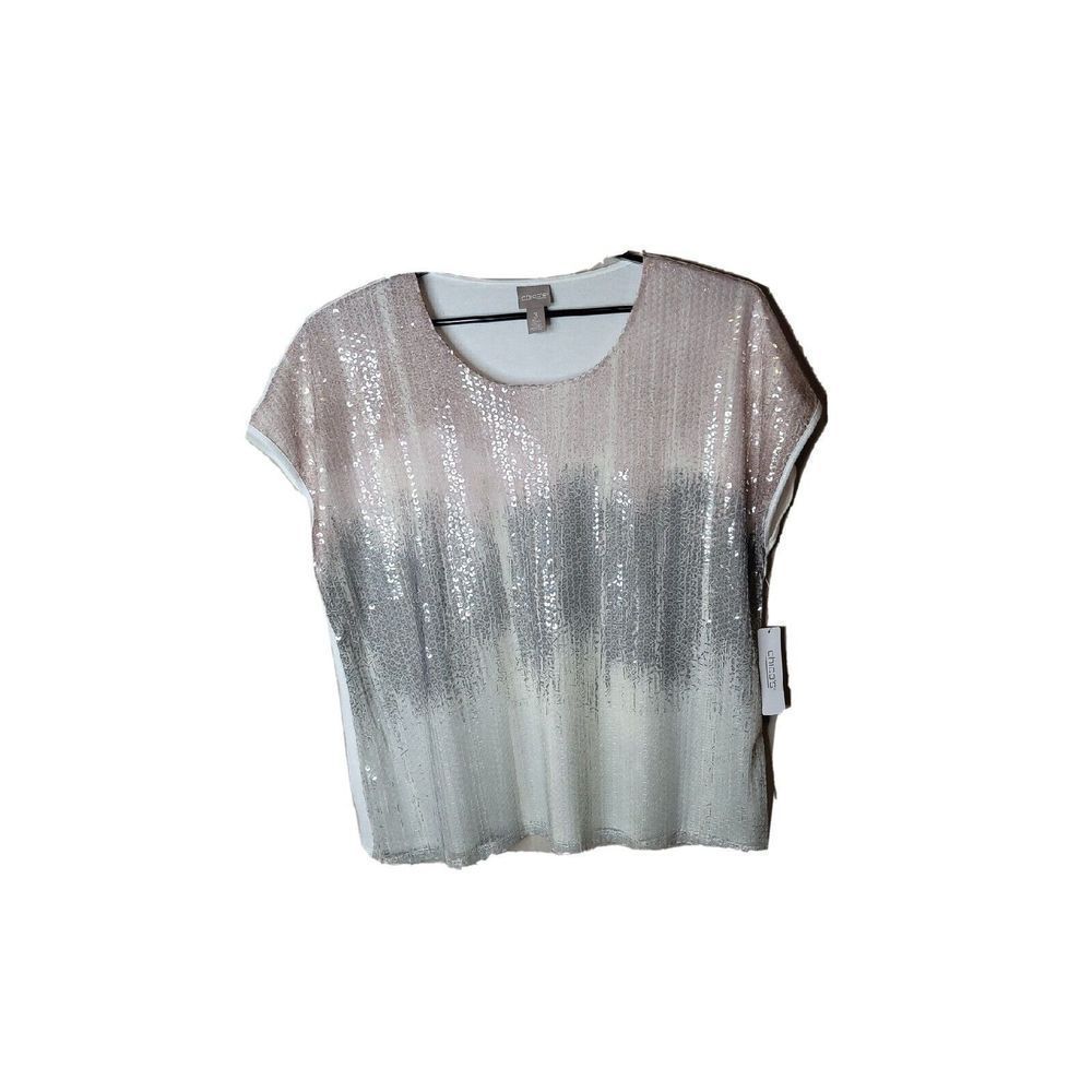 Chico's Size 3 NWT Women's  Alice Springs Sequin White Shirt Size XL t8